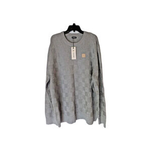 NWT JMIERR Men's Grey Knit Crew Neck Sweater w/ Checkered Pattern Sz 3XL